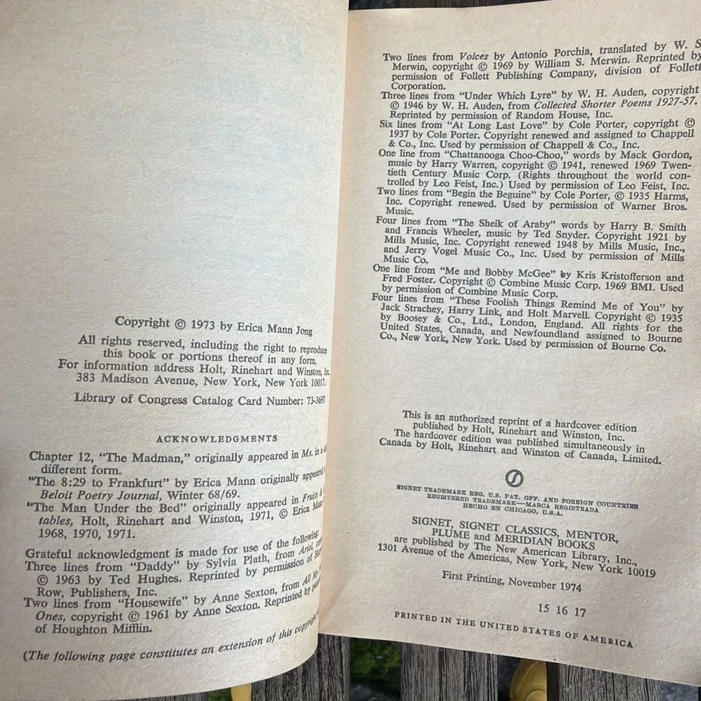 Fear of Flying Erica Jong‎ 1973 First Signet Edition Erotic Novel